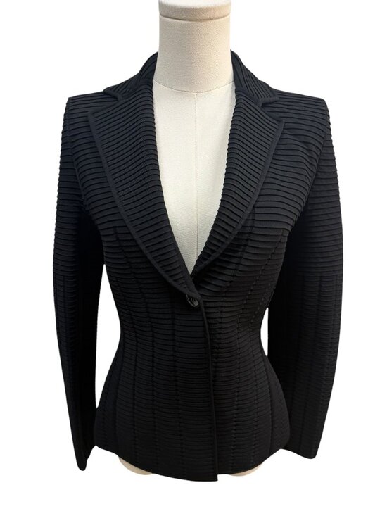 Giorgio Armani Jackets & Blazers - EUC Vintage Giorgio Armani Black Ribbed Pleated Blazer Jacket IT 40 US 4